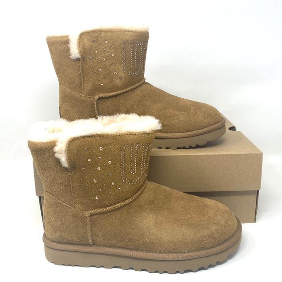💖MEGA SALE💖UGG  Women  1125911 CHE CLASSIC UGG GEM MINI  Brown Faux Fur Lined - Picture 2 of 9